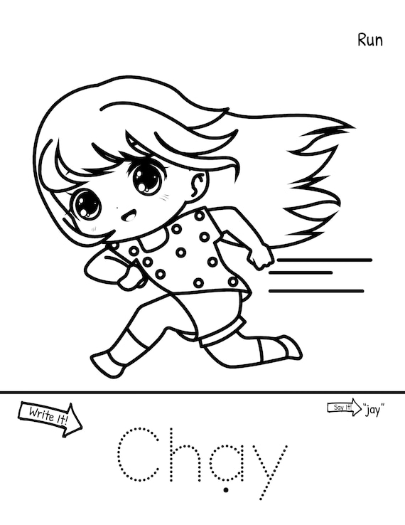 Bilingual chibi actionsverbs coloring pages vietnamese traceable words pronunciations downloadable printable only