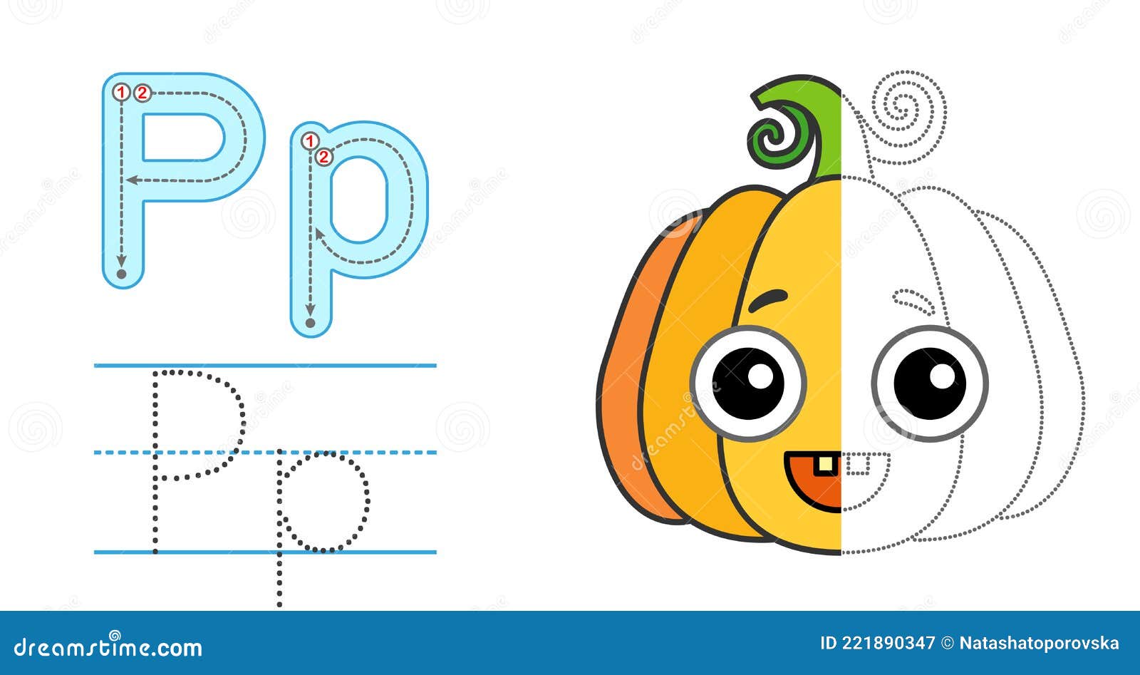 Trace the letter and picture and color it educational children tracing game coloring alphabet stock vector
