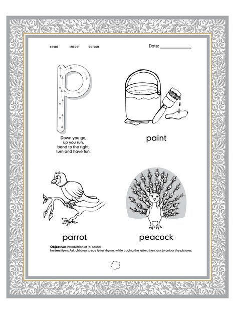 Premium vector alphabet tracing and colouring worksheet with letter p