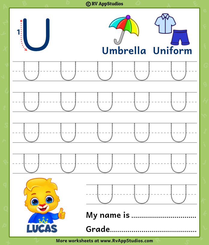 Capital letter u tracing worksheet trace uppercase letter u