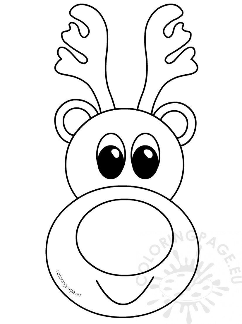 Cute reindeer head cartoon outline coloring page