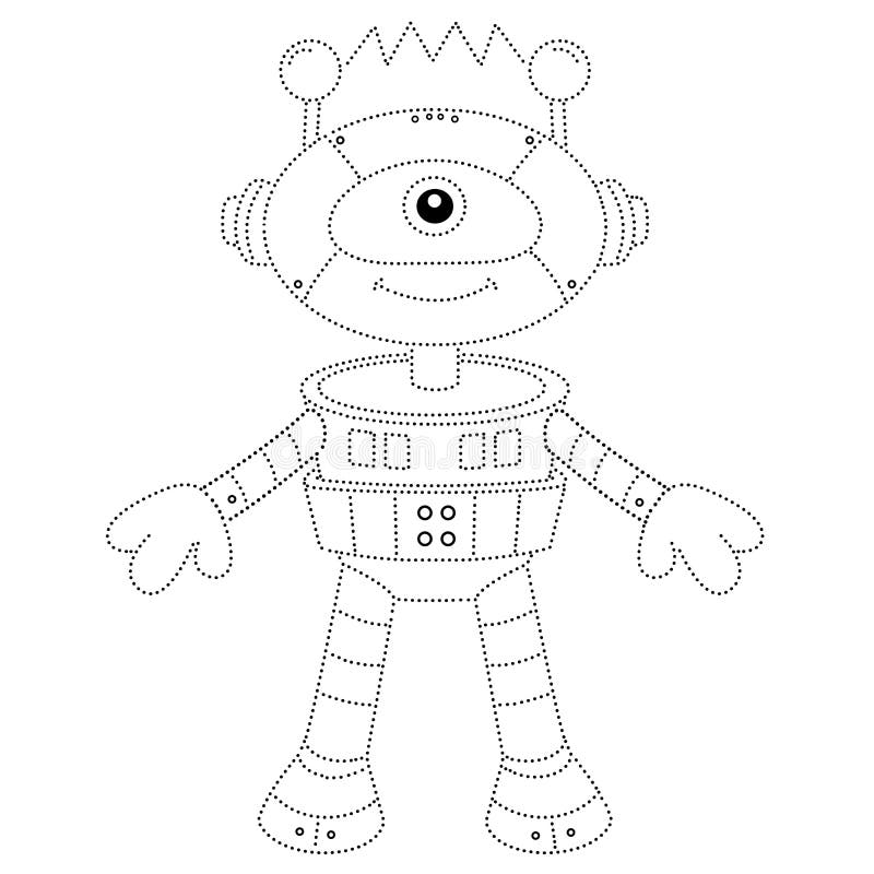 Connect the dots picture tracing worksheet puzzle for kids coloring page outline of cartoon robot stock vector