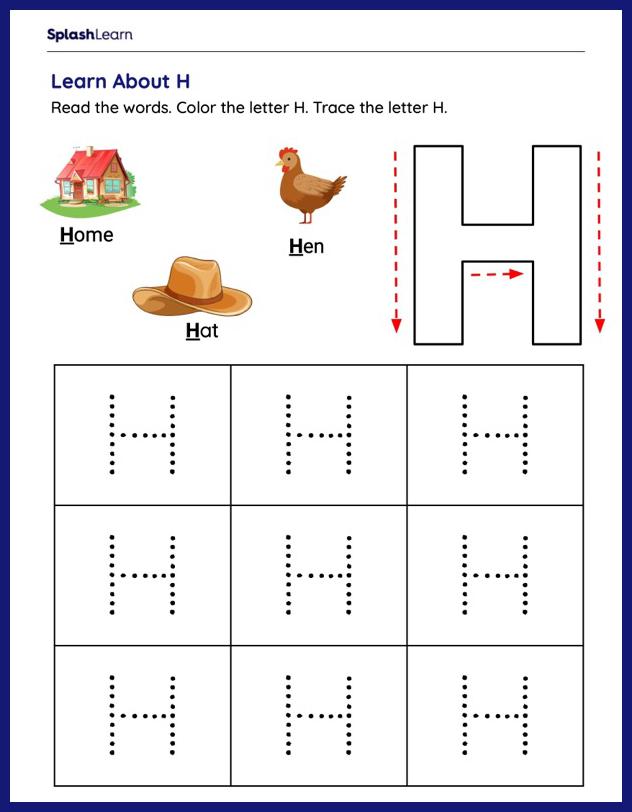 Letter h tracing worksheets for kids online