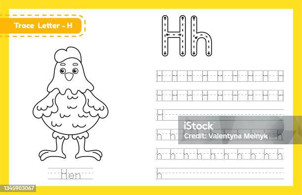 Trace letter h uppercase and lowercase alphabet tracing practice preschool worksheet for kids learning english with