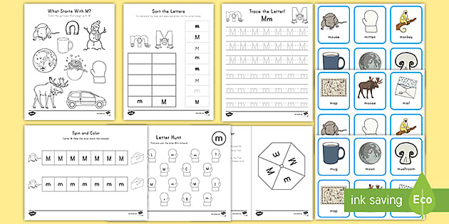 Letter m worksheets english phonics