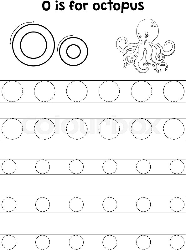 Octopus animal tracing letter abc coloring page o stock vector