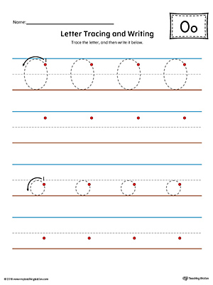 Letter o tracing and writing printable worksheet color