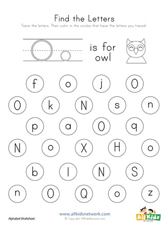 Find the letter o worksheet all kids network