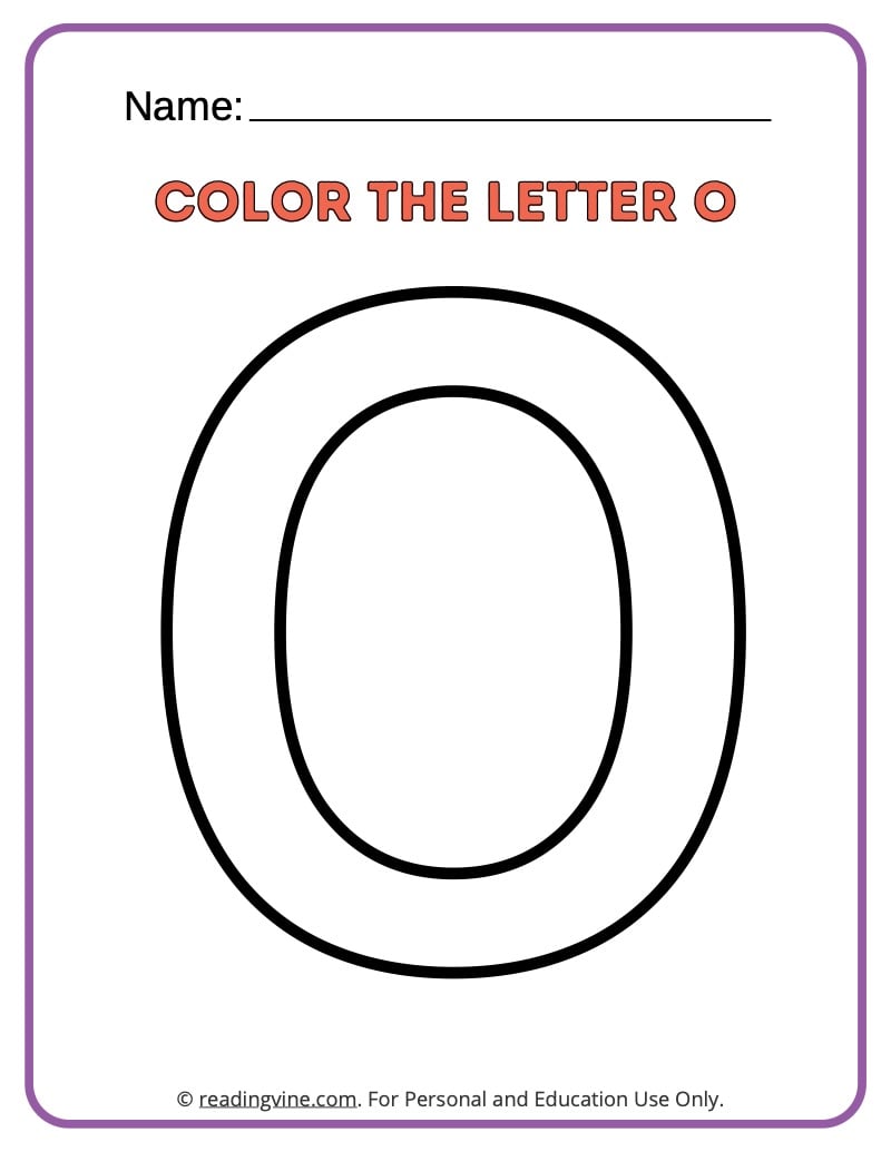 Letter o coloring activity