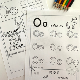 Letter o tracing worksheets
