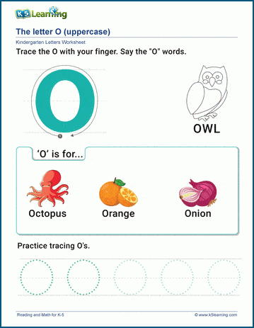 The letter o worksheet k learning