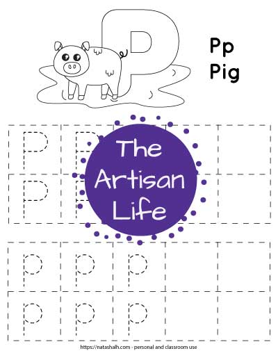 Free printable letter p tracing worksheet p is for pig