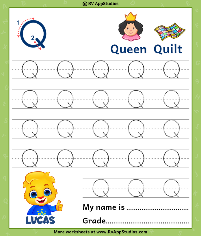 Capital letter q tracing worksheet trace uppercase letter q