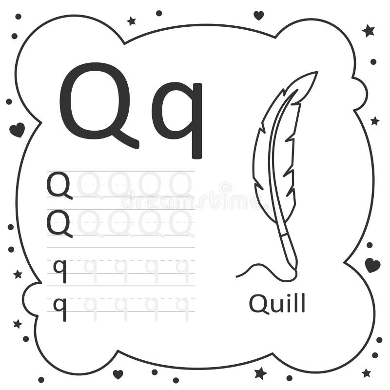 Coloring alphabet tracing letters quill stock vector