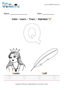 Capital letter q color learn and trace