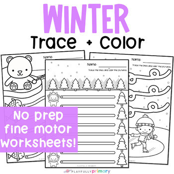 Winter line tracing and coloring pages