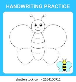 Handwriting practice trace lines color bee stock vector royalty free