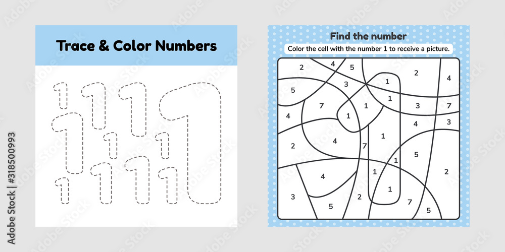 Coloring book number for kids worksheet for preschool kindergarten and school age trace line write and color a one vector