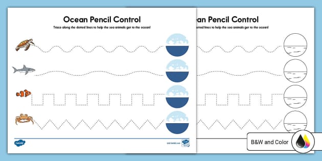 Printable ocean pencil control activity usa