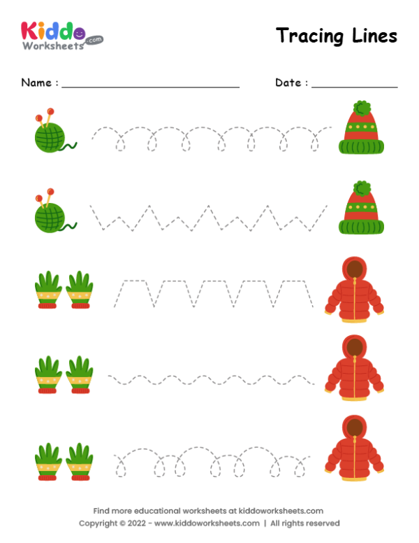 Free printable winter tracing lines worksheet