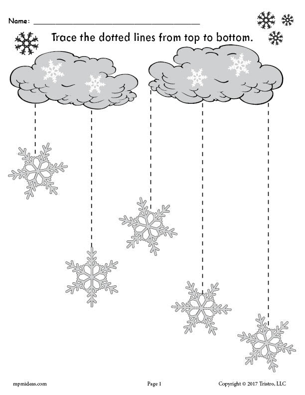 Printable winter snowflakes line tracing worksheets â