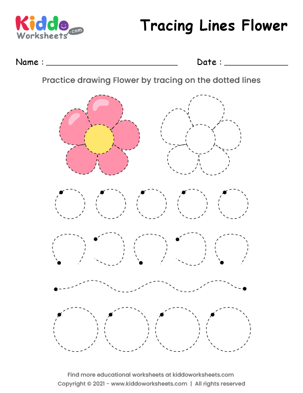 Free printable tracing lines flower worksheet