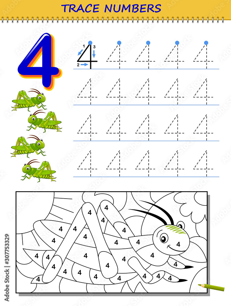 Educational page for kids with number printable worksheet for children textbook developing skills of counting writing and tracing baby coloring book back to school vector image vector