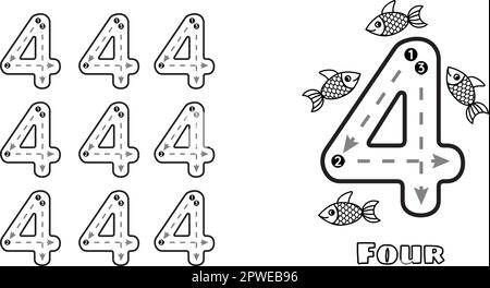 Number trace and write handwriting practice learning numbers for kids education developing worksheet activity page isolated vector illustratio stock vector image art