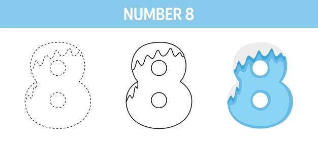 Premium vector number snow tracing and coloring worksheet for kids