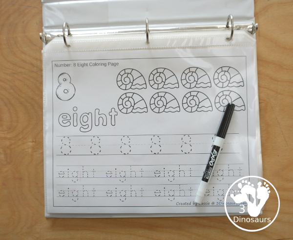 Free shell number color trace numbers to dinosaurs
