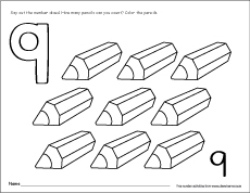 Number nine writing counting and recognition activities for children