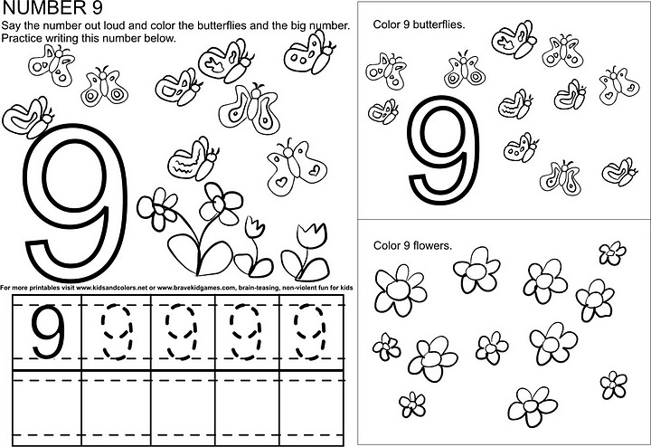 Number nine coloring and tracing worksheets crafts and worksheets for preschooltoddler and kindergarten