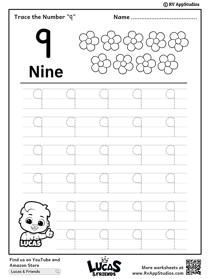 Trace number worksheet for free for kids