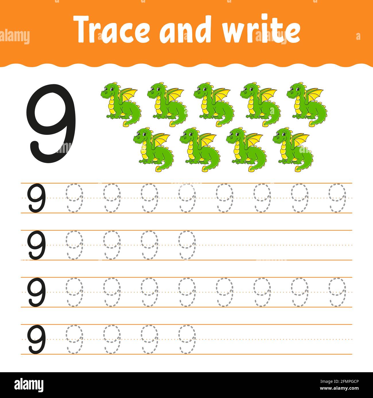 Learn numbers trace and write handwriting practice learning numbers for kids education developing worksheet color activity page isolated vector stock vector image art