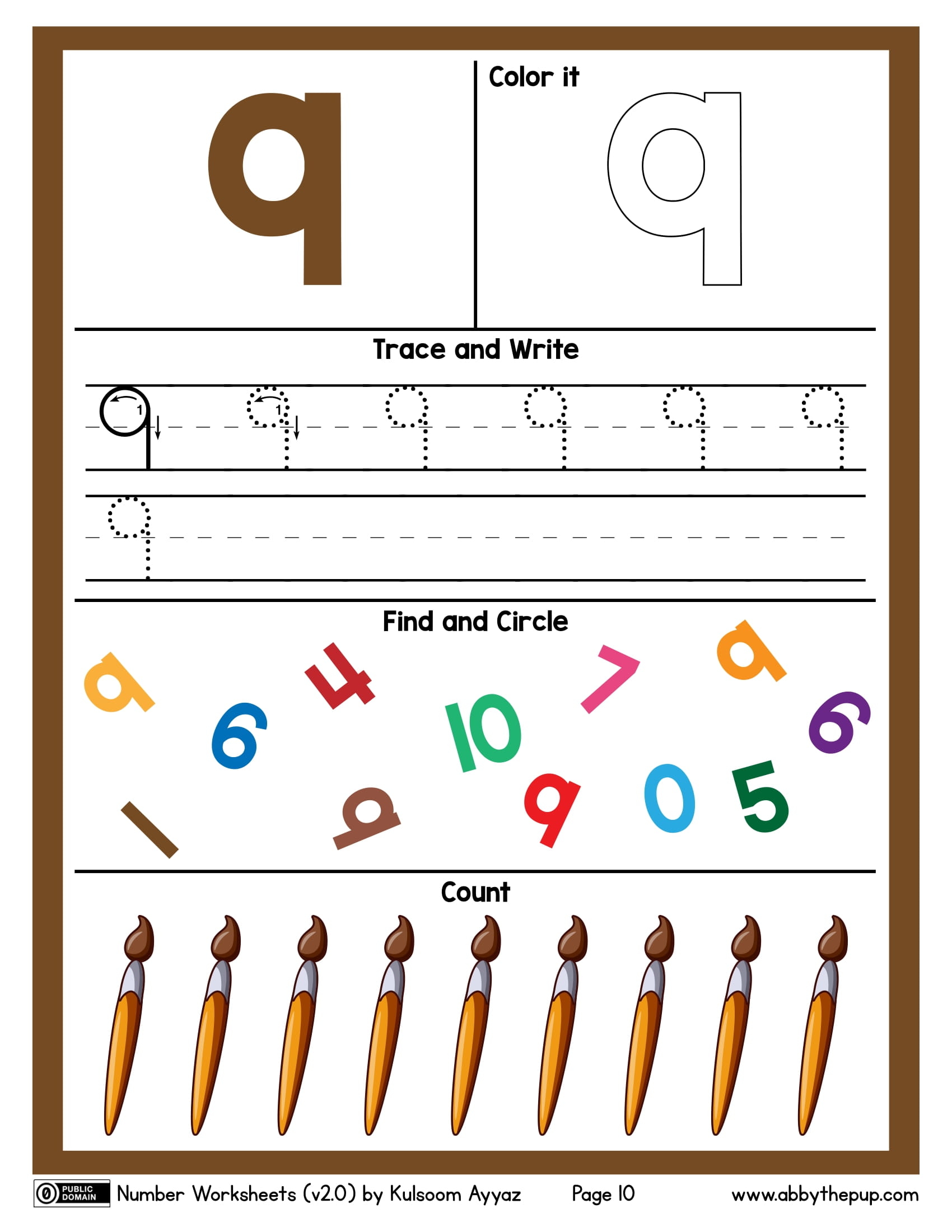 Number color trace write find and count worksheet free printable puzzle games