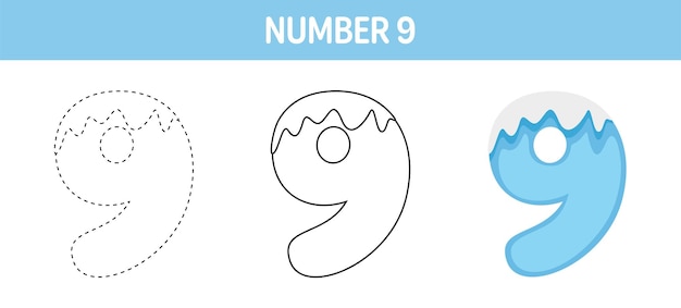 Premium vector number snow tracing and coloring worksheet for kids