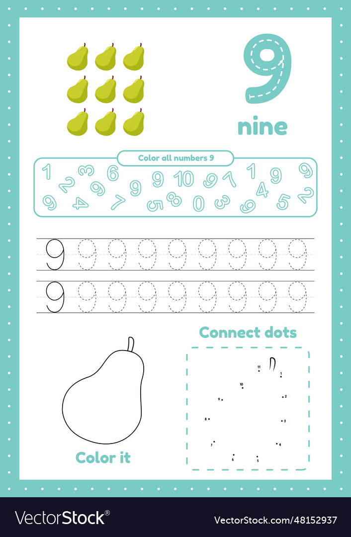 Trace numbers page with connect dot and color vector image