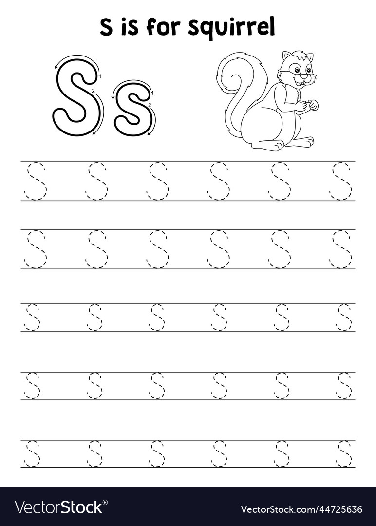 Squirrel animal tracing letter abc coloring page s