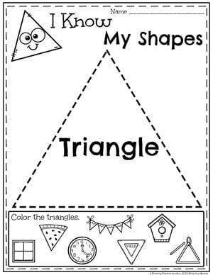 Colors shapes preschool and kindergarten workbook with triangles re â