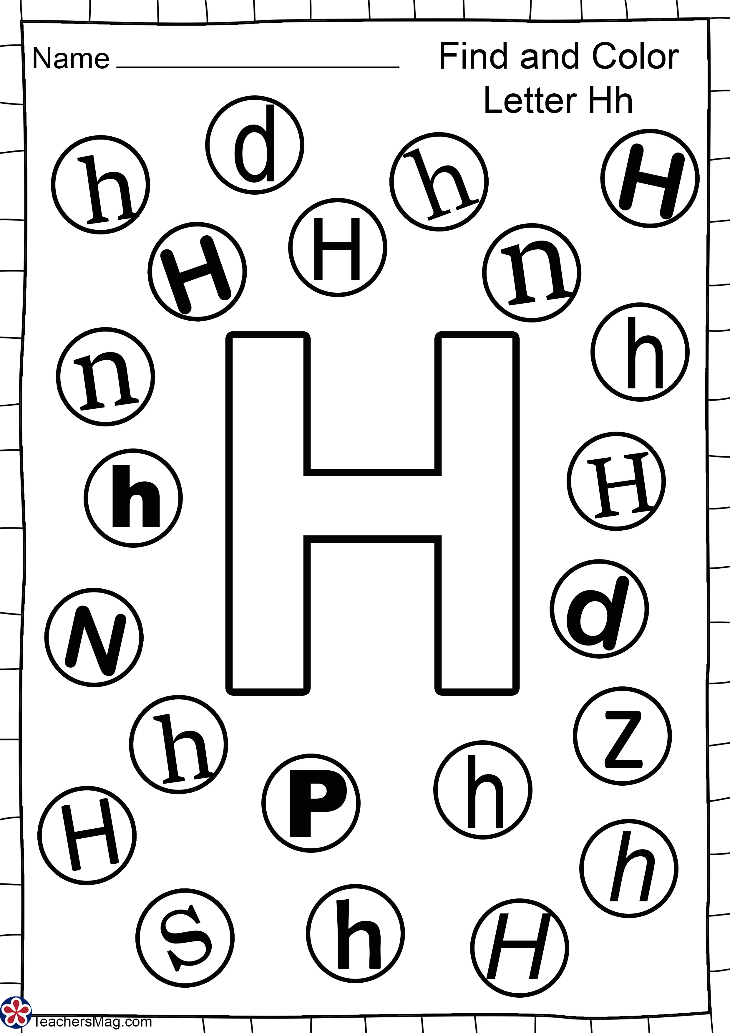 Letter h free worksheets