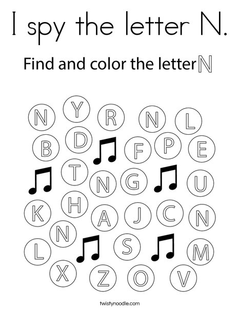 I spy the letter n coloring page