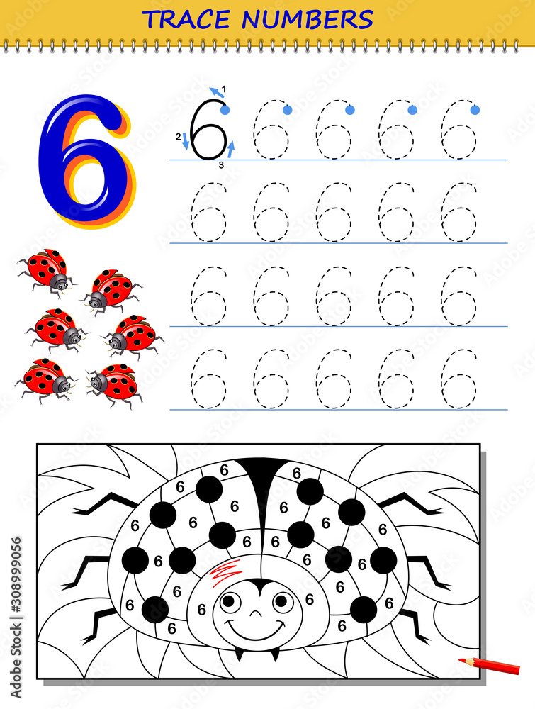 Educational page for kids with number printable worksheet for children textbook developing skills of counting writing and tracing baby coloring book back to school vector image vector