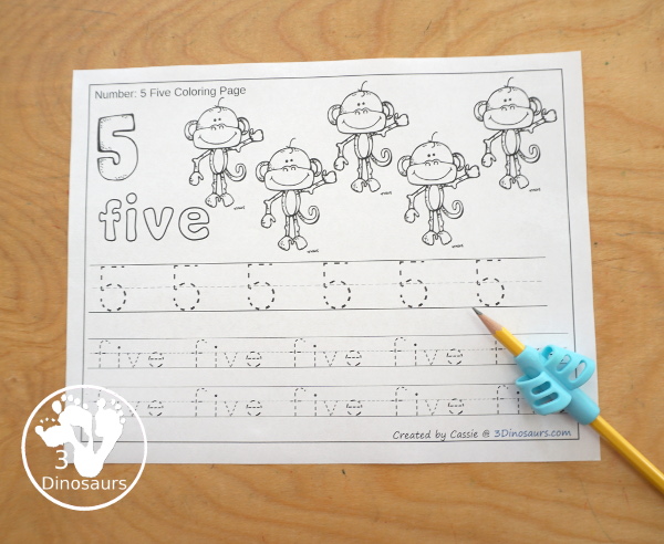 Free number coloring tracing printable with numbers to dinosaurs