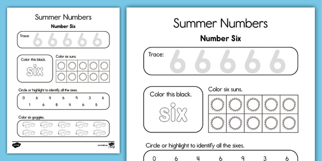Summer number six worksheet special education