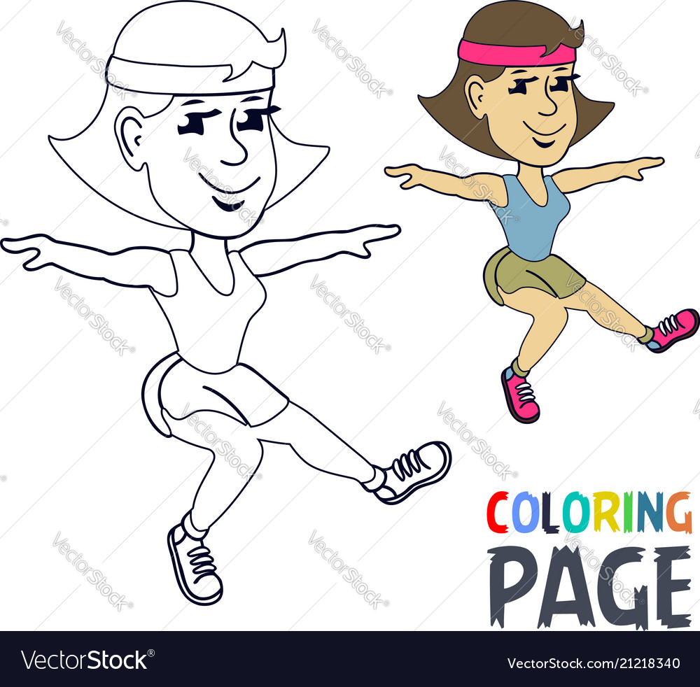 Coloring page with woman gymnastic cartoon vector image