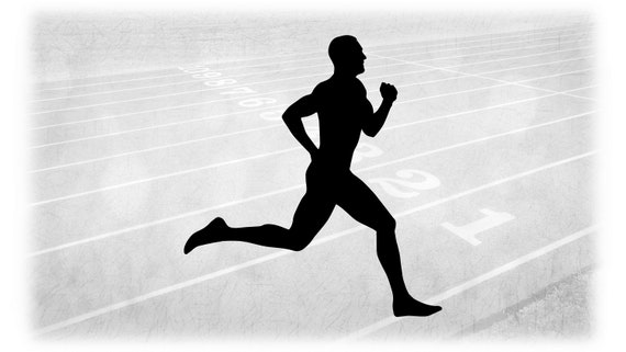 Sports clipart track field silhouette of male man boy guy muscular athlete in running or jogging pose digital download svgpng