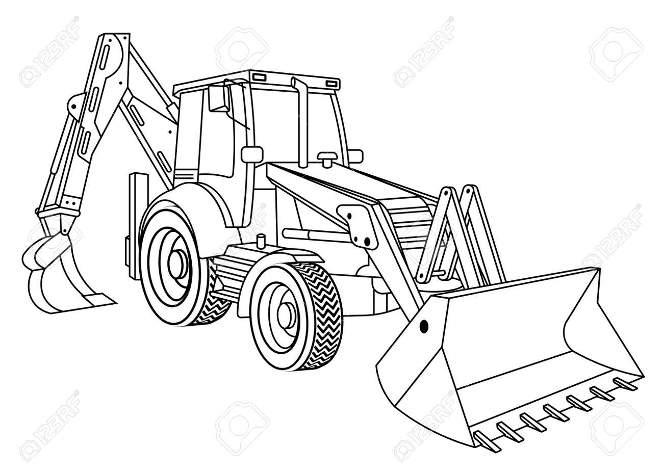 Children linear drawing for coloring book construction equipment tractor in linear industrial machinery and equipment isolated vector on white royalty free svg cliparts vectors and stock illustration image