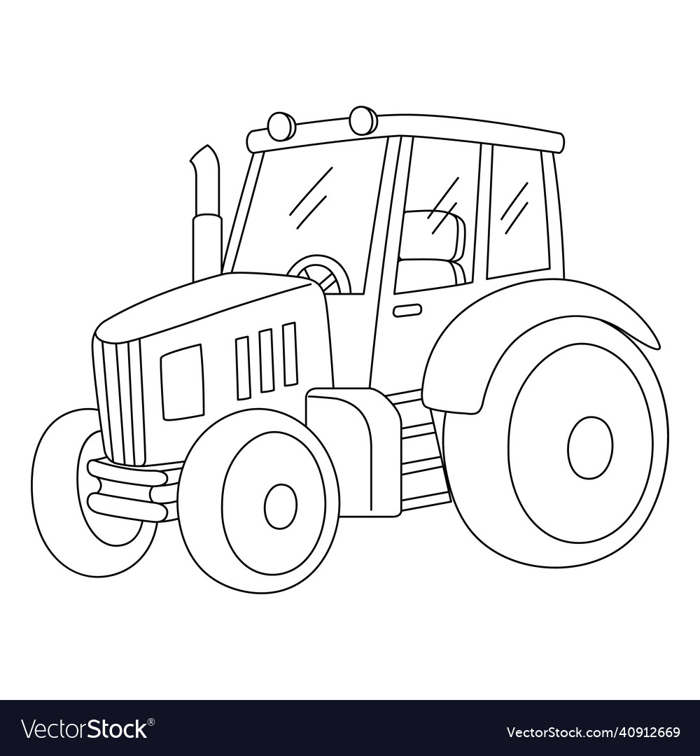 Tractor coloring page isolated for kids royalty free vector