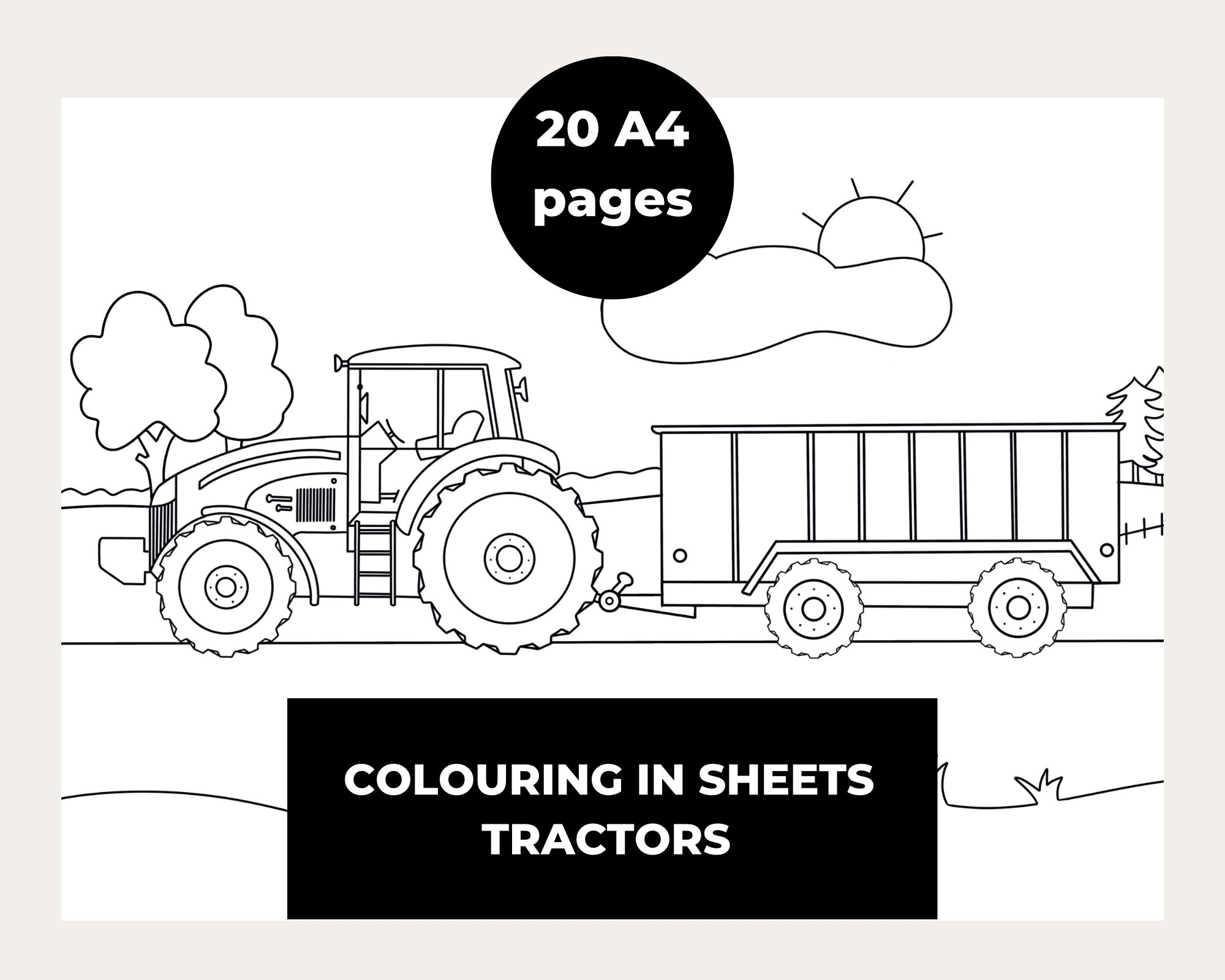 Farm colouring in sheets tractor colouring in pages printable childrens creative activity downloadable tractor drawings instant download