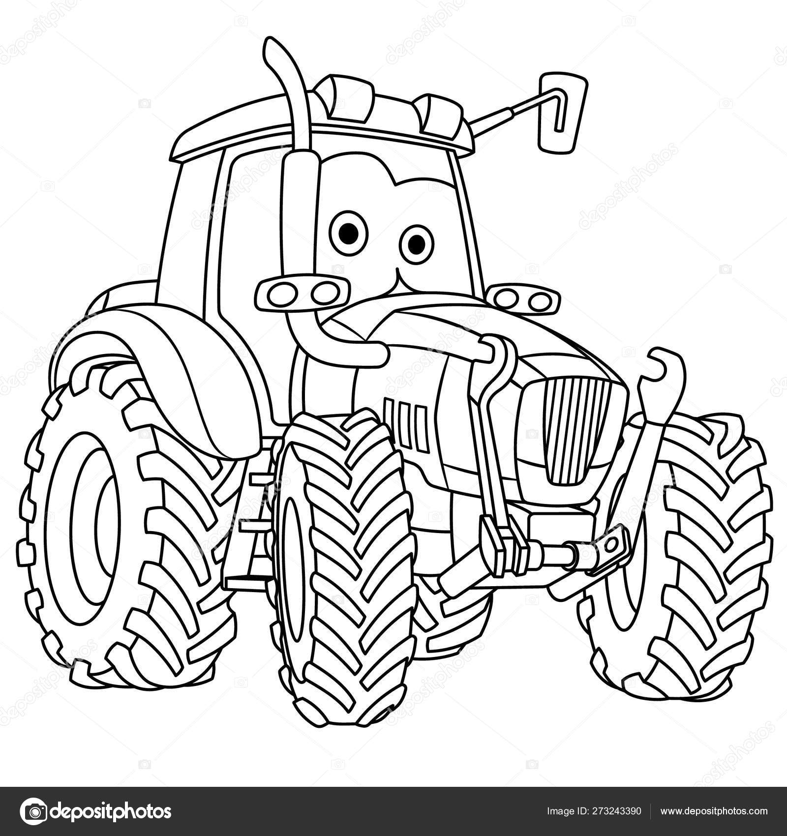 Coloring page with tractor farming vehicle stock vector by sybirko